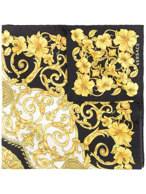 versace gold hibiscus print scarf|Versace wool scarf.